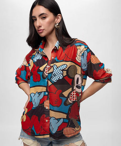 Mesh Mickey Mouse Abstract Women Boyfriend Shirts