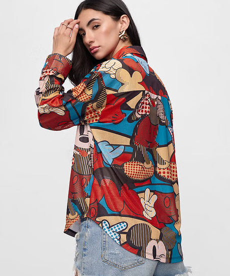 Mesh Mickey Mouse Abstract Women Boyfriend Shirts