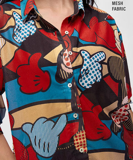 Mesh Mickey Mouse Abstract Women Boyfriend Shirts