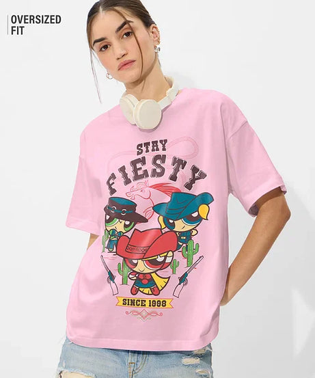 Powerpuff Girls  Stay Fiesty Women Oversized T-Shirts