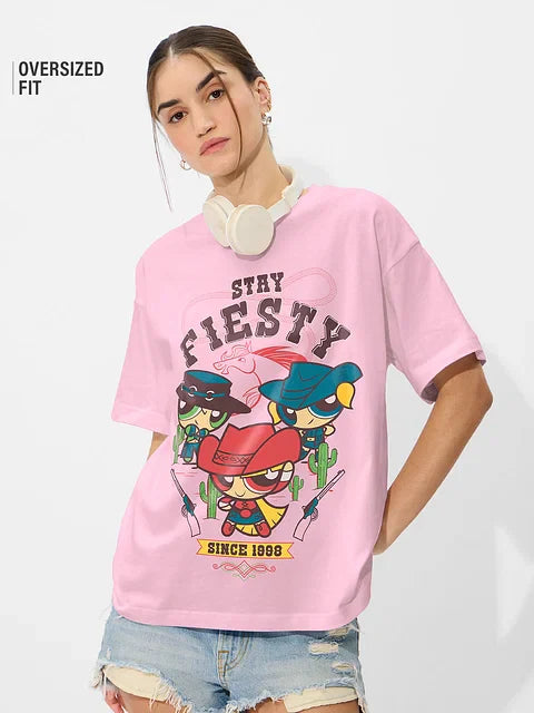Powerpuff Girls  Stay Fiesty Women Oversized T-Shirts