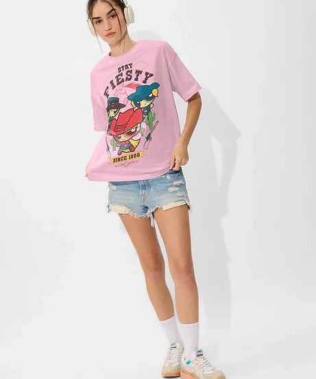 Powerpuff Girls  Stay Fiesty Women Oversized T-Shirts