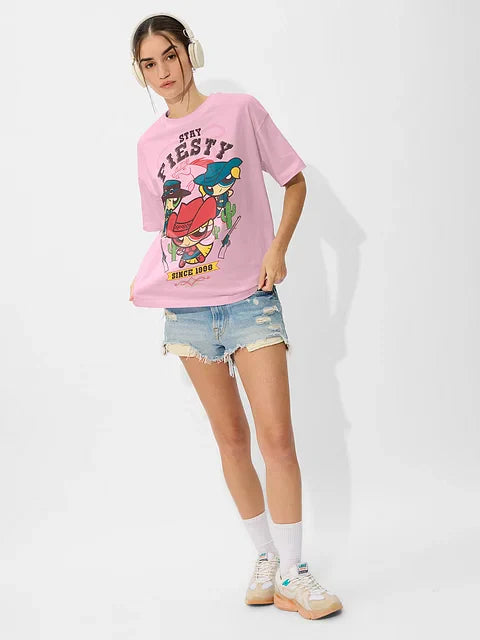 Powerpuff Girls  Stay Fiesty Women Oversized T-Shirts