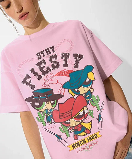 Powerpuff Girls  Stay Fiesty Women Oversized T-Shirts