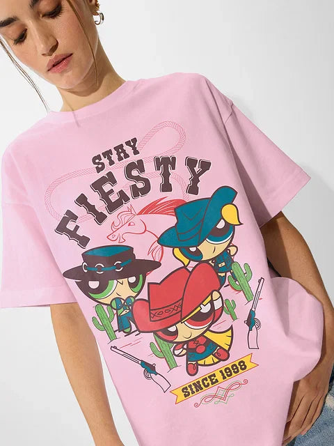 Powerpuff Girls  Stay Fiesty Women Oversized T-Shirts