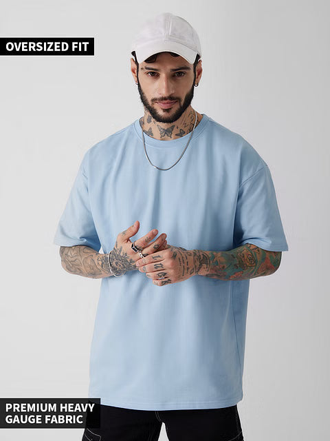 Solids Powder Blue Oversized T-Shirts