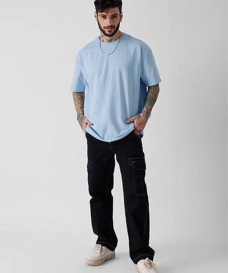 Solids Powder Blue Oversized T-Shirts