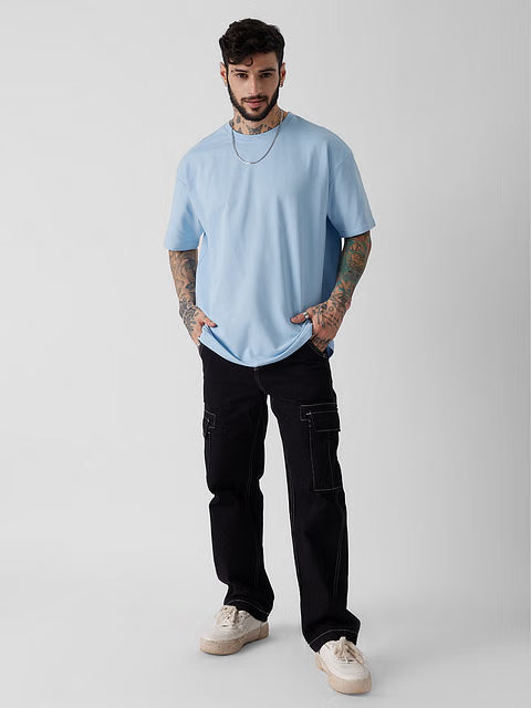 Solids Powder Blue Oversized T-Shirts