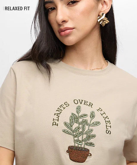 Plants Over Pixels Women Relaxed Fit T-Shirts