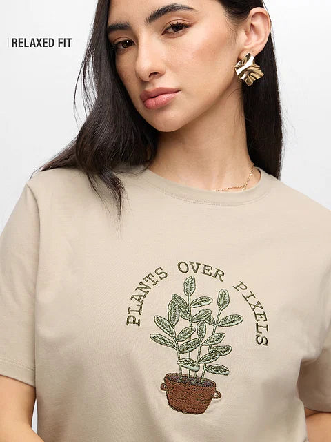 Plants Over Pixels Women Relaxed Fit T-Shirts