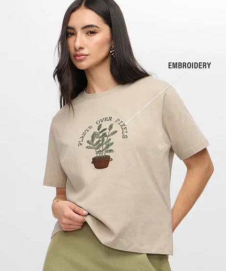 Plants Over Pixels Women Relaxed Fit T-Shirts
