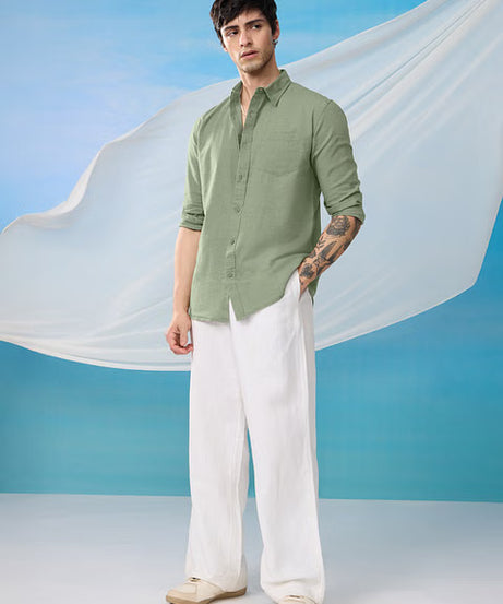 Light Green Cotton Linen Shirts