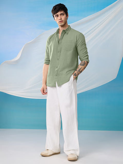 Light Green Cotton Linen Shirts