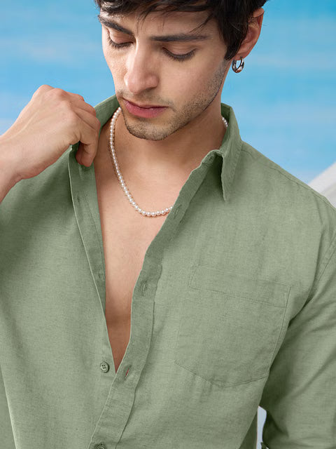 Light Green Cotton Linen Shirts