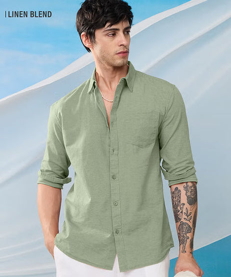 Light Green Cotton Linen Shirts