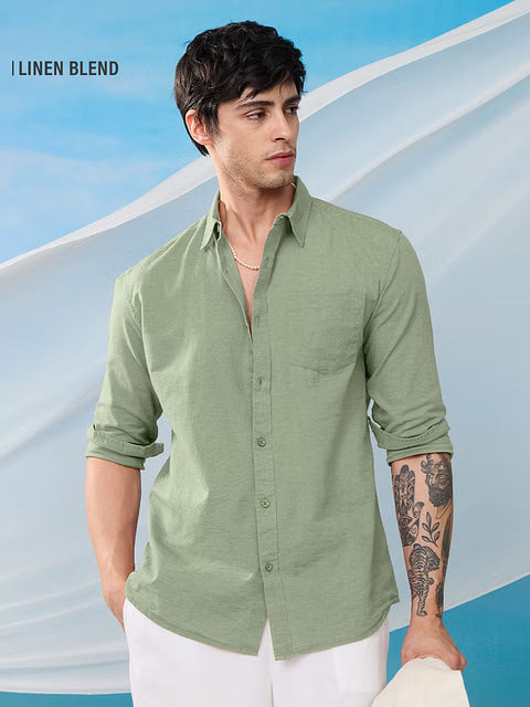 Light Green Cotton Linen Shirts