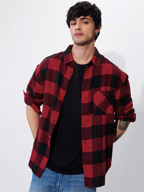 Plaid Black And Red Men Relaxed Shirts