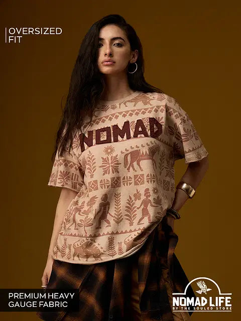 Nomad Indus Brown Women Oversized T-Shirts