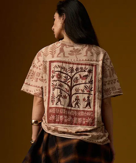Nomad Indus Brown Women Oversized T-Shirts
