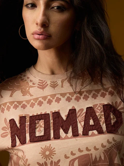 Nomad Indus Brown Women Oversized T-Shirts
