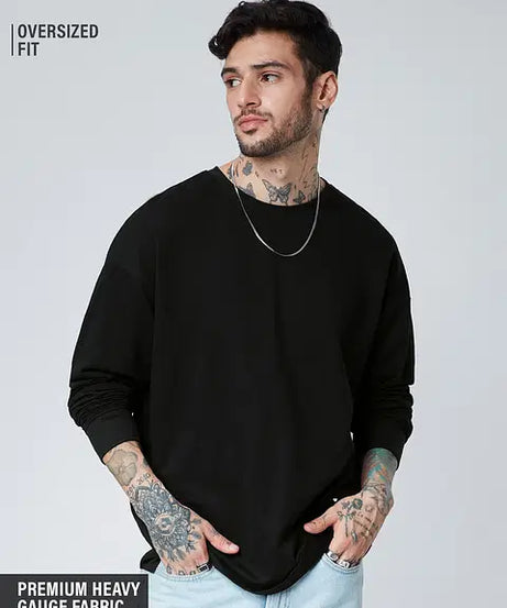 Solids Black (Oversized) Oversized Full Sleeve T-Shirts