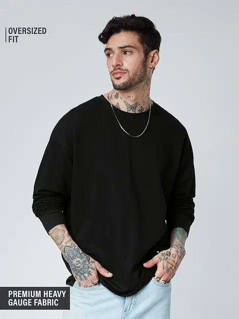 Solids Black (Oversized) Oversized Full Sleeve T-Shirts