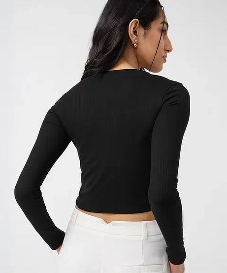 Ribbed Top Rich Black Women Cropped Tops