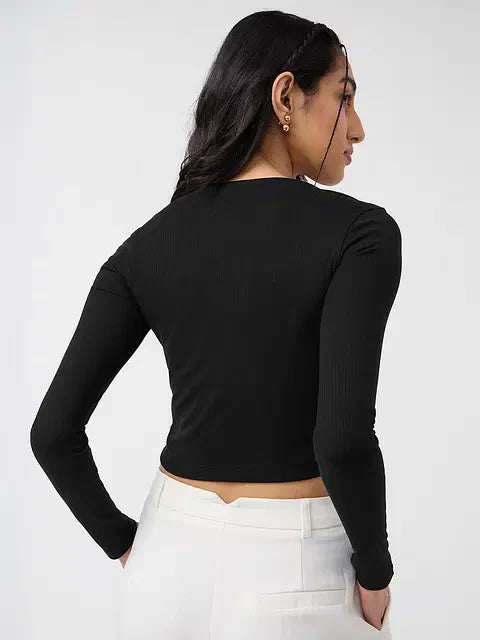 Ribbed Top Rich Black Women Cropped Tops