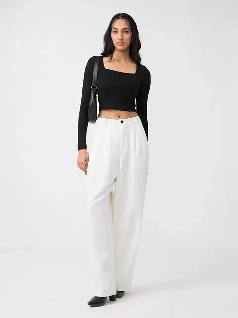Ribbed Top Rich Black Women Cropped Tops