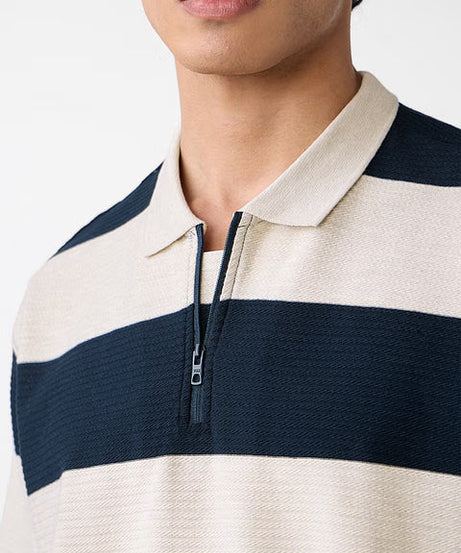 Textured Stripes Riviera Zipper Polos