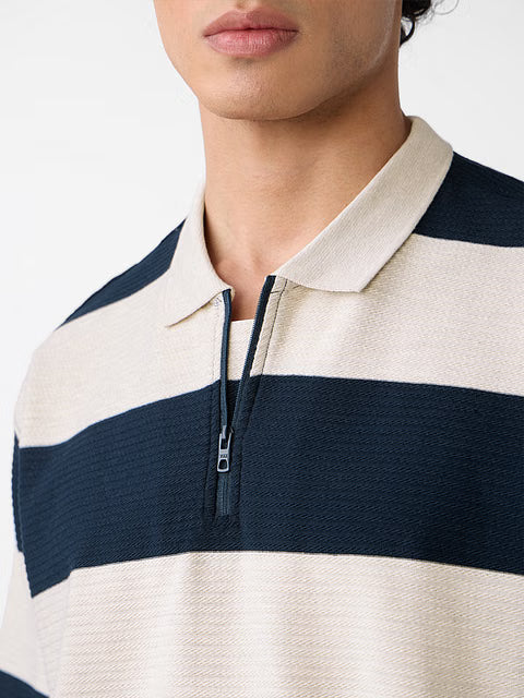 Textured Stripes Riviera Zipper Polos