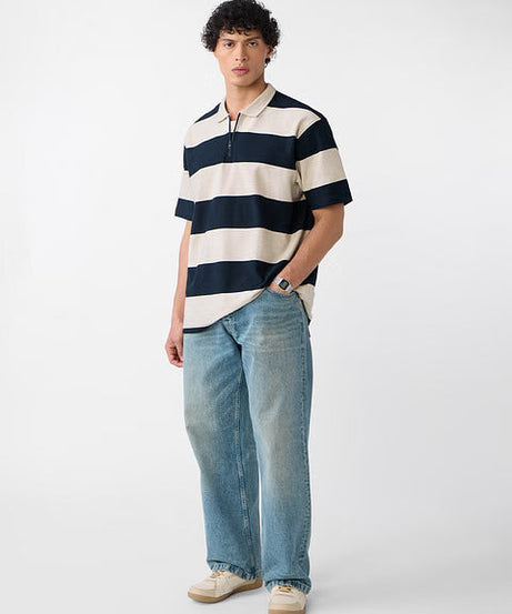 Textured Stripes Riviera Zipper Polos