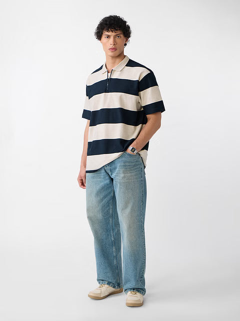 Textured Stripes Riviera Zipper Polos