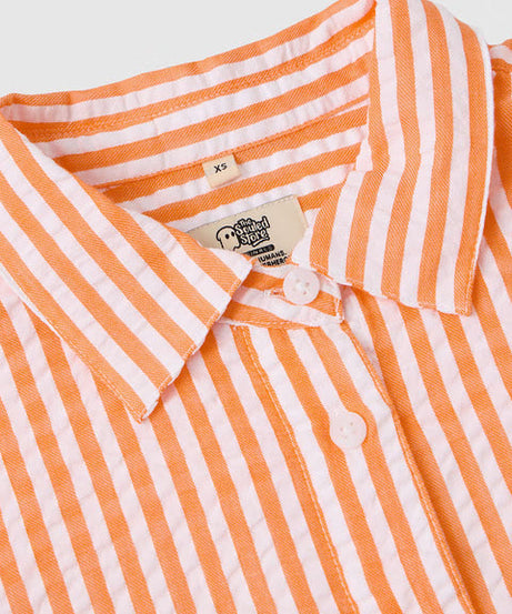 Textured Stripes Tangerine Women Cropped Shirts