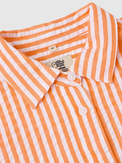 Textured Stripes Tangerine Women Cropped Shirts