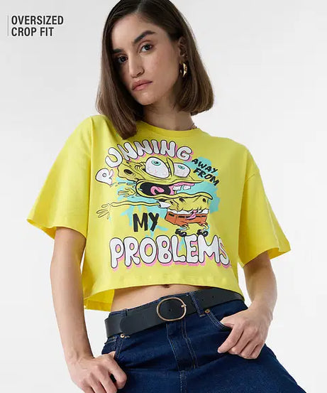 Running Away Women Oversized Cropped T-Shirts