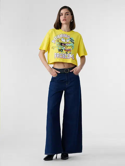 Running Away Women Oversized Cropped T-Shirts
