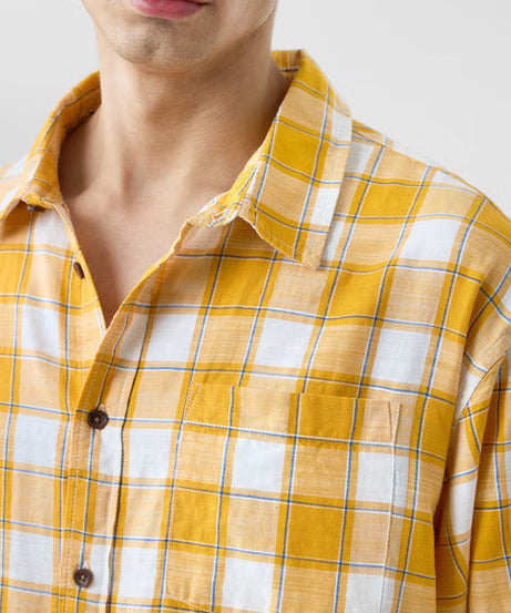 Plaid Amber Gold Men Relaxed Shirts