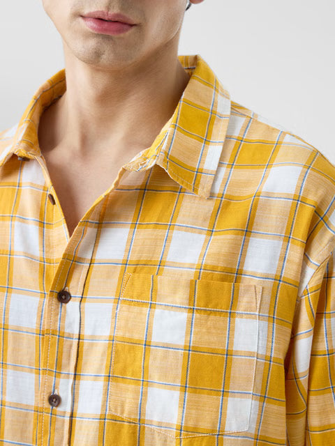 Plaid Amber Gold Men Relaxed Shirts