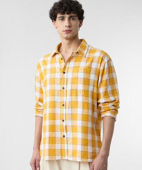 Plaid Amber Gold Men Relaxed Shirts