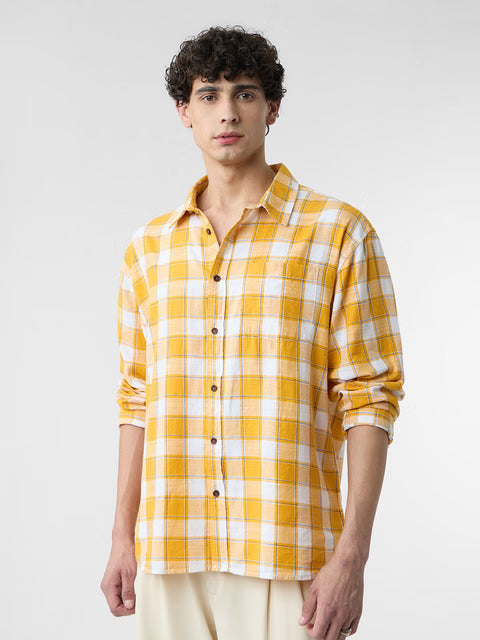 Plaid Amber Gold Men Relaxed Shirts