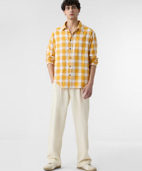 Plaid Amber Gold Men Relaxed Shirts