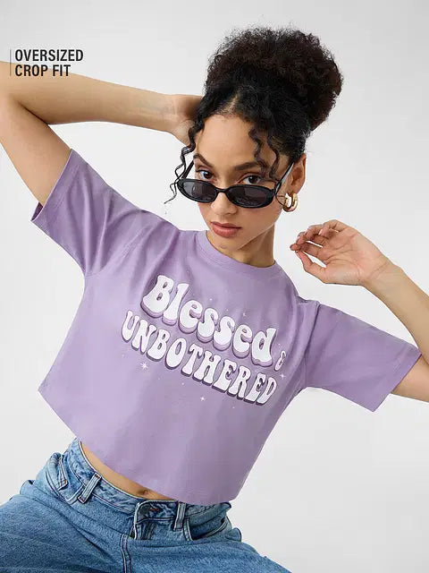 Blessed And Unbothered Women Oversized Cropped T-Shirts
