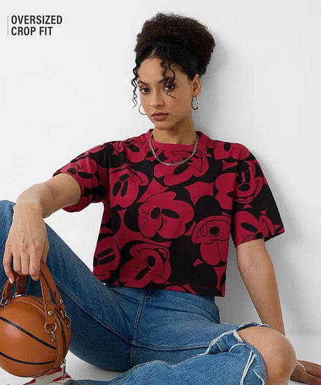 Disney Mickey Faces Women Oversized Cropped T-Shirts