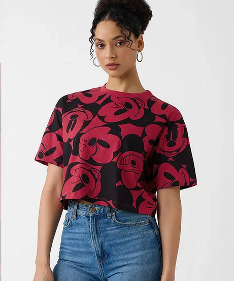 Disney Mickey Faces Women Oversized Cropped T-Shirts
