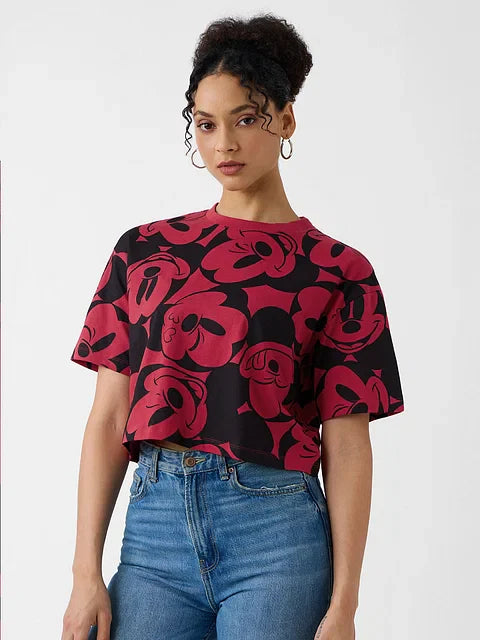 Disney Mickey Faces Women Oversized Cropped T-Shirts