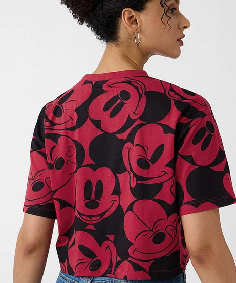 Disney Mickey Faces Women Oversized Cropped T-Shirts