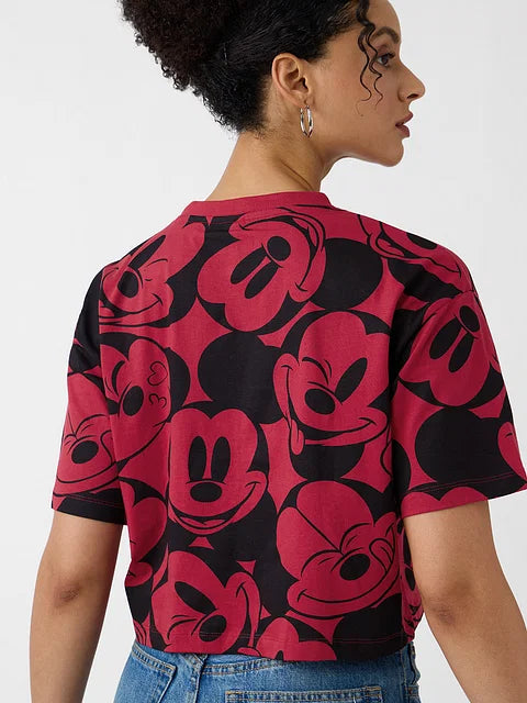 Disney Mickey Faces Women Oversized Cropped T-Shirts