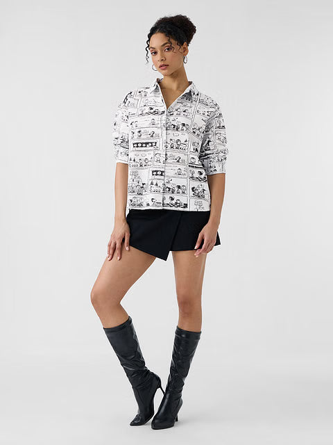 Peanuts Comic Print Women Boyfriend Shirts