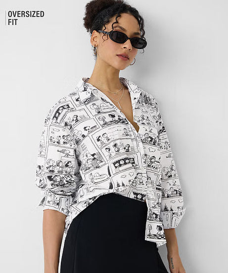 Peanuts Comic Print Women Boyfriend Shirts